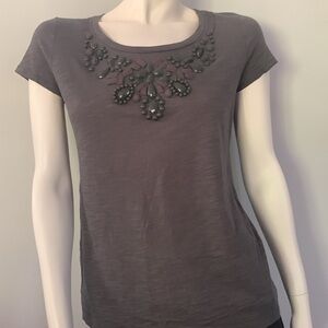 ❤️NWOT Ann Taylor Loft Charcoal Gray Jeweled Blouse / Medium Petite